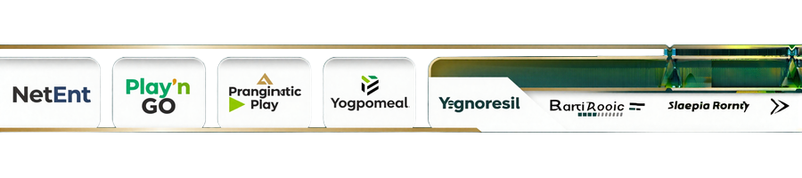 Provider-Logos NetEnt, Play'n GO, Pragmatic Play, Spinomenal und Yggdrasil - Online Slots bei OnlySpins Casino