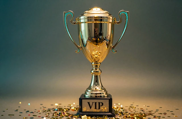 Goldene VIP-Turnier-Troph&auml;e mit Neon-Akzenten - VIP-Turniere bei OnlySpins Casino