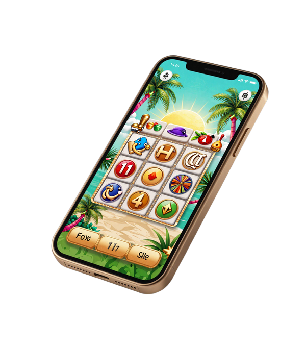 Smartphone mit tropischem Online Slot - mobiles Spielen bei OnlySpins Casino